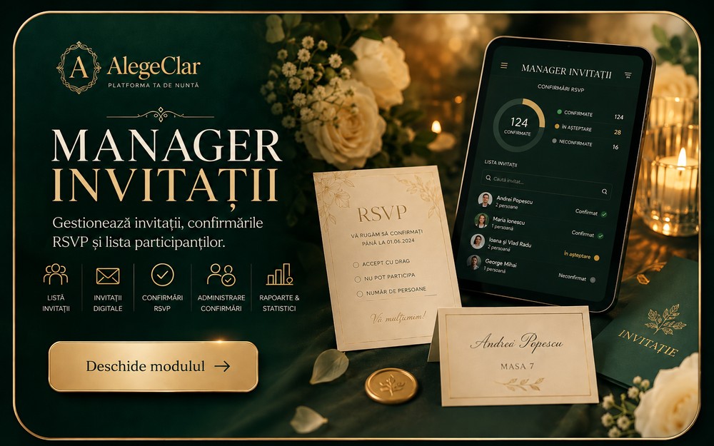 Invitați — lista ta de invitați, cu confirmările RSVP și trimiterea invitațiilor